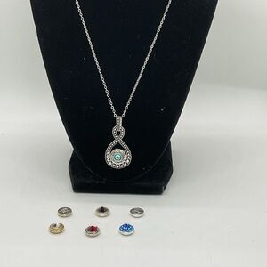 Elegant Silver Toned Pendant Necklace with Interchangeable Charms